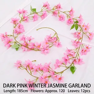 Guirnalda de jazmín de invierno artificial rosa oscuro 185cm con 120 flores de seda y hojas