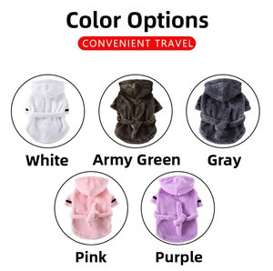 Detailed grid showing five colors of hooded coral fleece pet bathrobes for dogs and cats