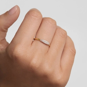 Elegant gold open ring with marquise-shaped pavé cubic zirconia diamonds for women