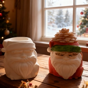 Santa Claus flower pot and candle holder silicone mold for DIY Christmas plaster crafts
