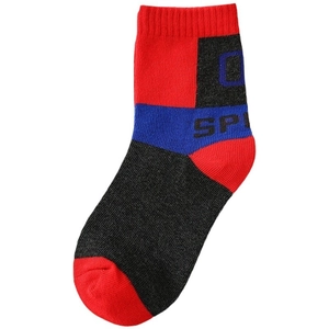 Kinder Baumwollsocken mit rot-schwarz-blauen Streifen und SPI-Buchstabenmuster
