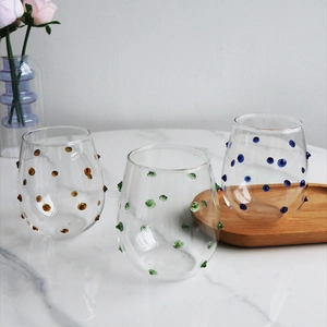 Glass Cup With Colorful Raised Dots High Borosilicate Heat Resistant Water Milk Juice Tumbler Handmade Decorative