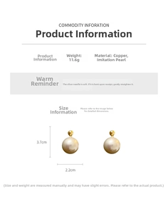 Detail view of 11.6g gold plated pearl earrings with dimensions 3.7cm by 2.2cm