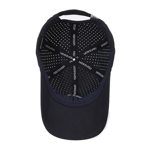 Navy blue breathable mesh baseball cap showing interior ventilation and seam structure