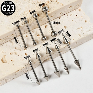 Detailed size chart for solid G23 titanium tongue rings and nipple barbells
