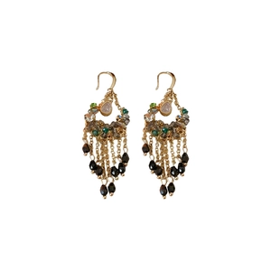 Vintage gold tassel earrings with zircon water drop beads and ethnic fringe design