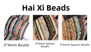 Macro detail of mixed color natural stone disc beads in 2x4mm, 4x4mm, and 3x6mm sizes