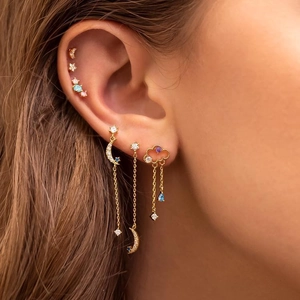 Star Moon Cloud Dangle Earrings Zircon Tassel Jewelry With 925 Sterling Silver Earring Post Ins Style For Women