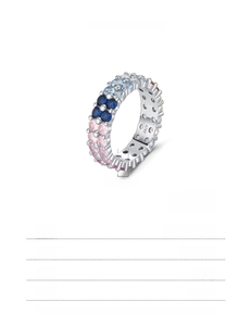 Detail view of S925 sterling silver ring showing 5.30mm width and colorful zircon inlay