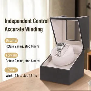 Black PU leather automatic watch winder for single mechanical watch in home setting