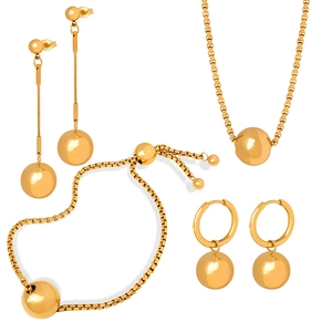 Minimalist gold-plated stainless steel jewelry set featuring spherical ball pendants