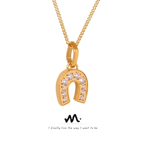 Collier Pendentif Fer À Cheval Acier Titane Plaqué Or 18K Zircone Pavé Forme U Mode Minimaliste Pour Femmes