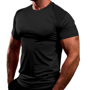 Men's slim fit black short sleeve t-shirt with quick-dry fabric and athletic crew neck
