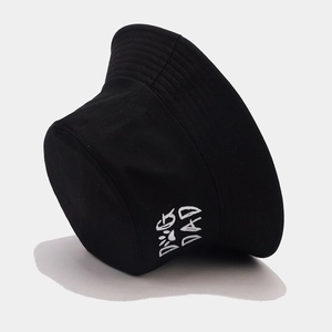 Cappello a secchiello nero con ricamo DOG DAD e icona a zampa in tela di cotone