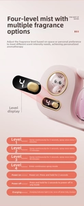 Detail view of pink automatic fragrance dispenser with LED display showing mist modes