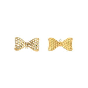 Golden bow pendants in sparkling rhinestone and hollow textured designs for DIY jewelry