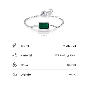Fine S925 sterling silver chain ring with 3x5mm rectangular green zircon stone