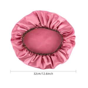Pink satin leopard print sleep cap with 32cm diameter elastic band for hair care