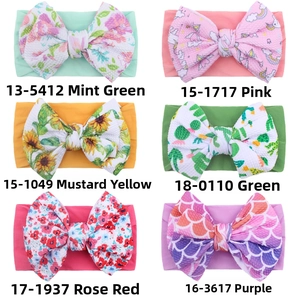 Detailed grid showing six patterns of soft nylon baby headbands with floral prints