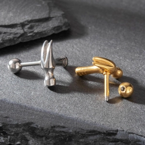 Surgical stainless steel hammer shaped stud earrings in gold and silver finish