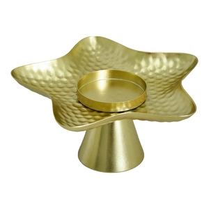 Nordic gold star-shaped metal candle tray with hammered texture and stable base