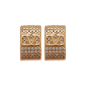 Luxury gold plated V-shaped stud earrings featuring sparkling white zircon stones for women