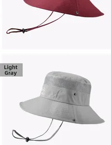 Close-up of breathable mesh band and adjustable windproof rope on outdoor sun hat