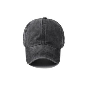 Faded grey distressed baseball cap in washed cotton with criss cross ponytail hole