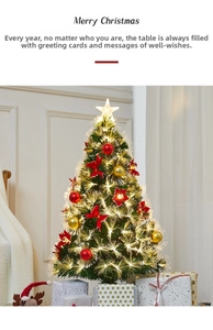Detail of a desktop fiber optic Christmas tree with ornaments, star topper and gift boxes