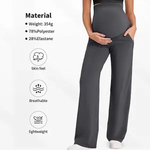 Pantalon large de maternité gris foncé à taille haute avec bandeau de soutien pour yoga