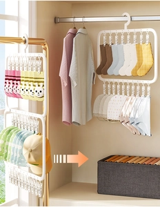 Multi-tier laundry rack for socks and hats shown in a wardrobe for vertical storage