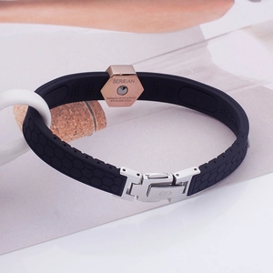 Fashionable black silicone and stainless steel germanium energy sports wristband for men