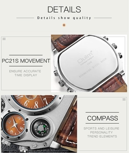Detailed macro view of Oulm 1349 watch with stainless steel case back and leather strap