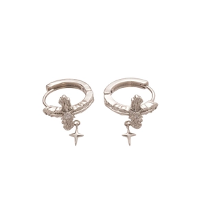 Silver gothic cross and star drop earrings with textured round hoop buckle style