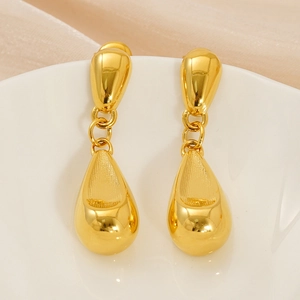 Modern 18K gold-plated stainless steel teardrop earrings with brushed metallic finish
