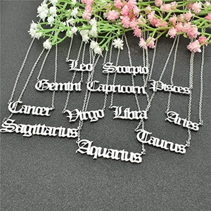 Zodiac Constellation Necklace For Women Stainless Steel Gothic Letter Pendant Minimalist Dainty Clavicle Chain Jewelry