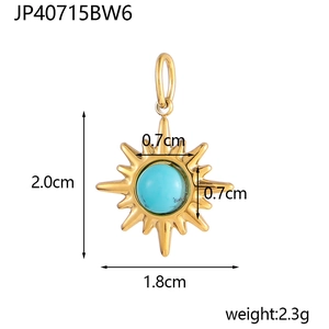 Golden sunburst star pendant with turquoise stone, measurements 2.0cm height and 1.8cm width