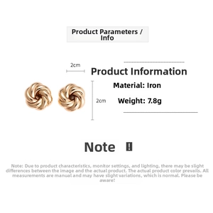 Detailed specs of 2cm gold twisted knot earrings made of iron weighing 7.8g