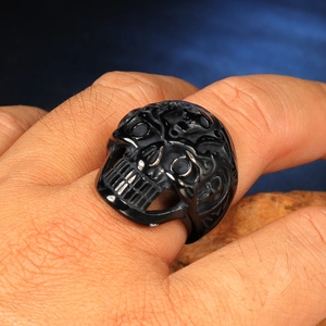 Men's vintage black skull ring in punk style made of heavy stainless steel