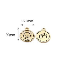 Detailed macro view showing a 20mm golden alloy mouse and cheese pendant for DIY jewelry
