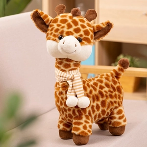 Cute Giraffe Plush Toy Soft Stuffed Animal Doll With Striped Scarf For Kids Nursery Decor Comforting Gift