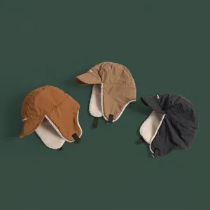 Winter thermal aviator hats with faux lamb wool lining and adjustable ear flaps