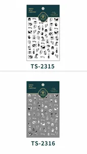 Detail van 5D-nagelstickers met straatkunst en lineaire mode-illustraties