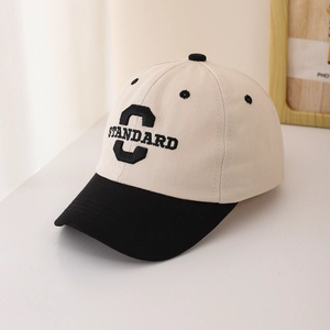 Detail shot of the two-tone baseball cap with 3D letter embroidery and breathable holes