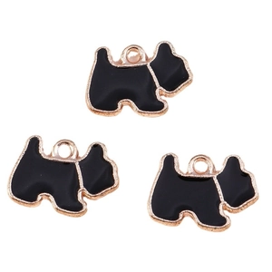 Lot de 3 pendentifs chiens en émail noir et finition dorée pour bijoux DIY