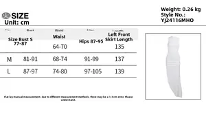 Detailed size chart for backless textured slit tight maxi dress in S, M, L sizes