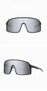 Detail view of black matte TR90 sports sunglasses with silver mirrored polarized lens
