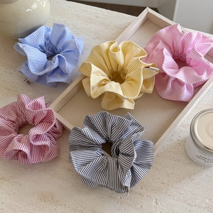Striped Scrunchie Fabric Ruched Hair Ties High Elasticity Ruffle Sweet Hair Accessories For Women