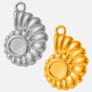 Detailed view of gold and silver shell pendants in 18K plated stainless steel