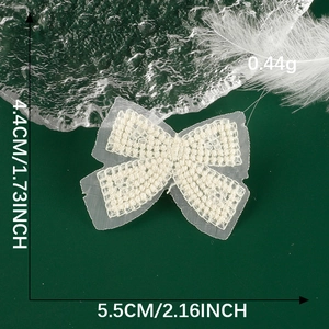Detailed size and weight view of cream bead embroidered bow lace patch for DIY clothing